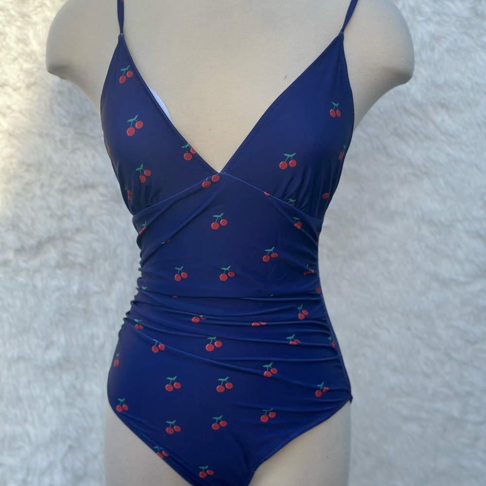 Cherry one piece Print Blue Swimsuit
